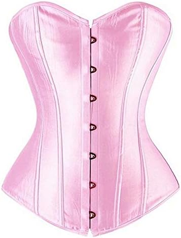 Plus Size Women Overbust Boned Lace-up Satin Bridal Corset Bustier Llingerie Brocade Top Pink 4XL