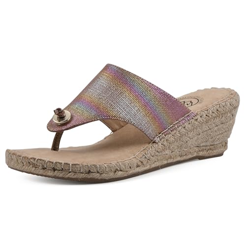 WHITE MOUNTAIN Women’s Beachball Espadrille Wedge Sandal, Metallic Multi/Smooth, 8.5 M