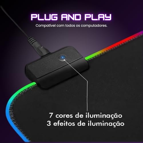 Mouse Pad Gamer RGB Led 80x30 Grande Speed Antiderrapante Base Emborrachada Borda Costurada Ideal para Jogos e Escritório