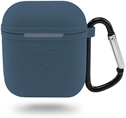 AirPods Soft Silicone Waterproof Shock Resistant Protective Case Cover Carrying Case with Keychain for AirPods Accessories (Navy Blue)