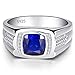 BONLAVIE Men's Siver Ring 925 Sterling Silver Ring Created Blue Sapphire Pave CZ W/AAA Princess Cut Wedding Band Size 6-13