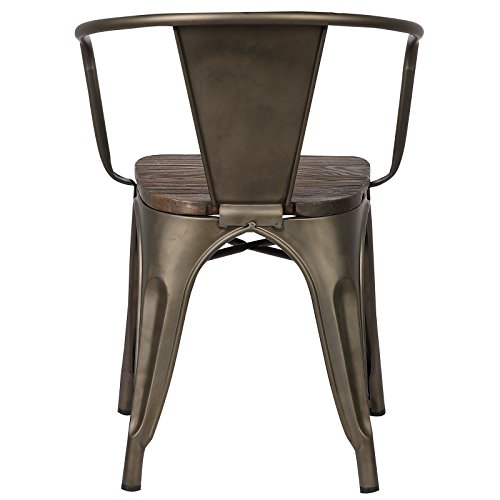 Poly and Bark Trattoria Arm Chair with Elm Wood Seat in Bronze (Set of 4)