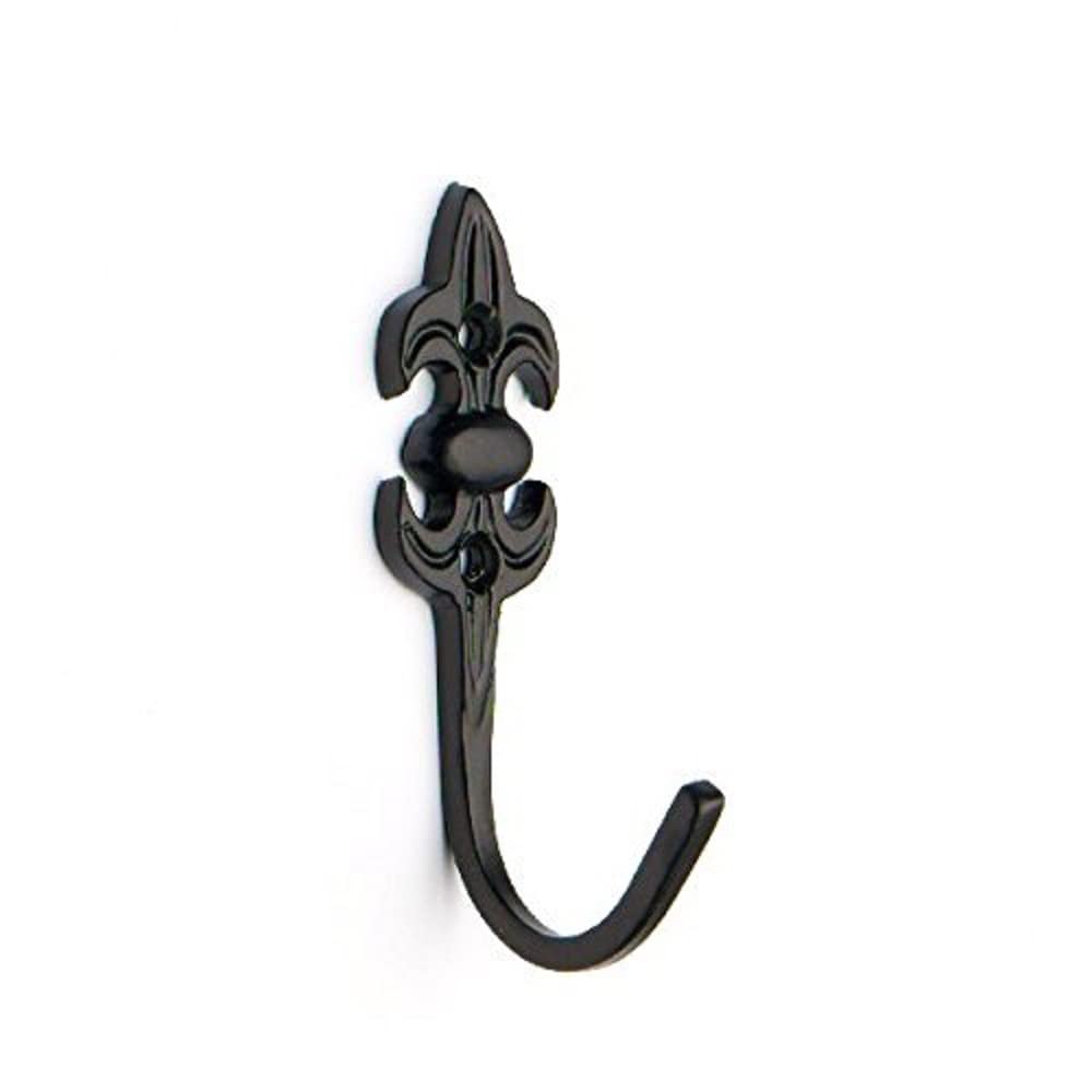 Merriway BH03978 (2 Pcs) Fleur-de-Lys Design Curtain Drapery Tie Back Hold Back Hooks 75mm 3 inch Black - Pack of 2 Pieces