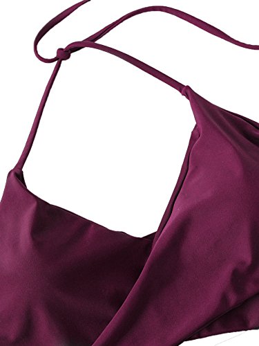 SOLYHUX Women's Halter Wrap Bikini Set Burgundy S