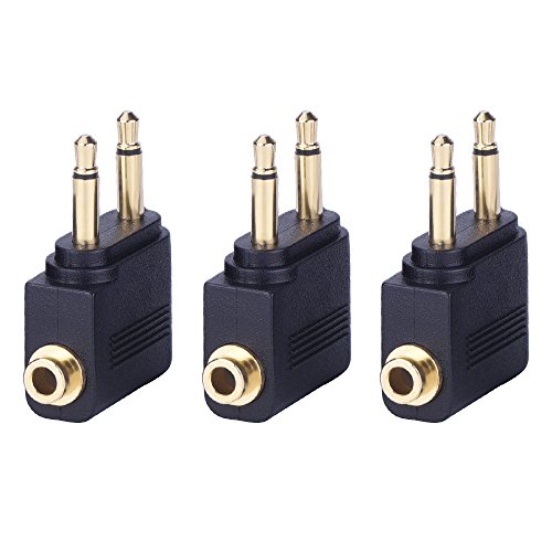 eBoot Airplane Airline Flight Adapters for Headphones (3 Pack, Golden Plated)
