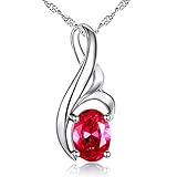 Mabella 925 Sterling Silver Necklace Simulated Gemstone Oval Shape Birth Month Pendant, Gifts for Women