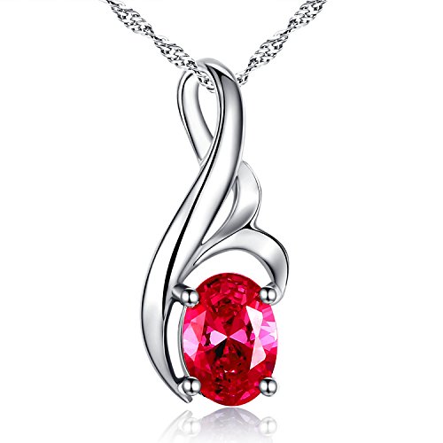 MABELLA 925 Sterling Silver Necklace Simulated Gemstone Oval Shape Birth Month Pendant, Gifts for Women
