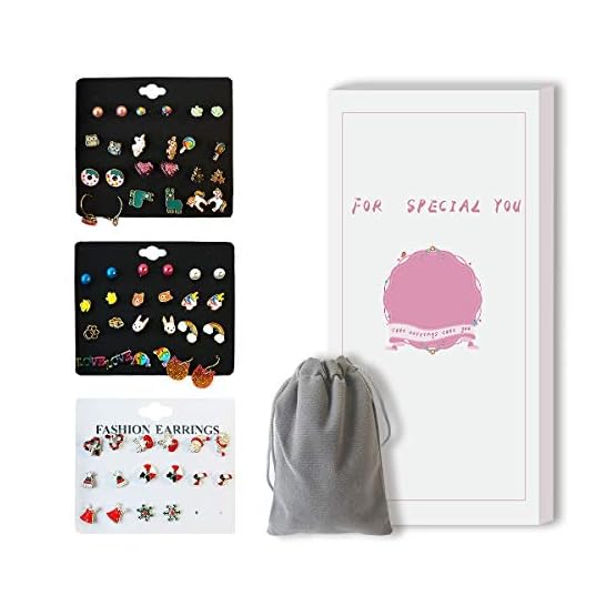 Hypoallergenic-Earrings-for-Girls-Kids-32-Pairs-Colorful-Stud-Christmas-Earrings-Animal-Alpaca-Rainbow-Unicorn-Cute-Earring-Jewelry-Set-Gifts-for-Girls-Kids-Women