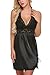 ADOME Women Lingerie Lace Babydoll Chemises V Neck Nightwear Satin Sleepwear Slips Black L