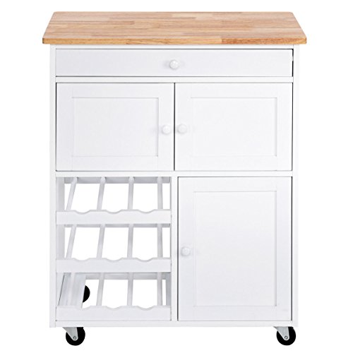New Modern Rolling Kitchen Cart Trolley Island Storage Cabinet W/ Drawer Wine Rack Allblessings - Thumbnail 3