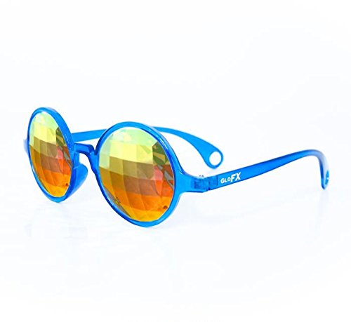 GloFX Transparent Blue Kaleidoscope Glasses - Rainbow Bug Eye - Flat Back