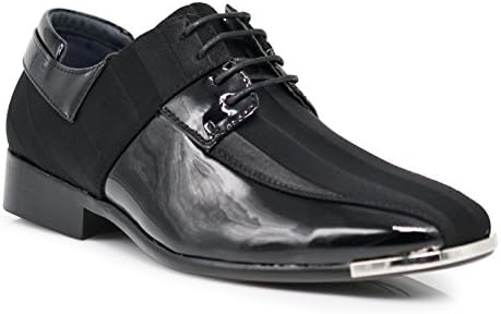 JY5N Men's Satin Metal Silver Tip Oxfords Tuxedo Dress Shoes Stripes Oxfords Dress Shoes