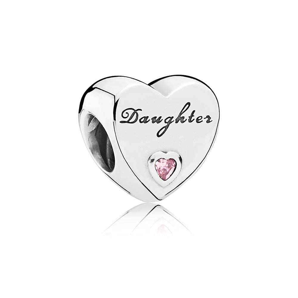 FGT Daughter Pink Love Heart Charm fits Pandora Charms Bracelets Sterling Silver Birthday Bead Jewellery Gift for Women Sister
