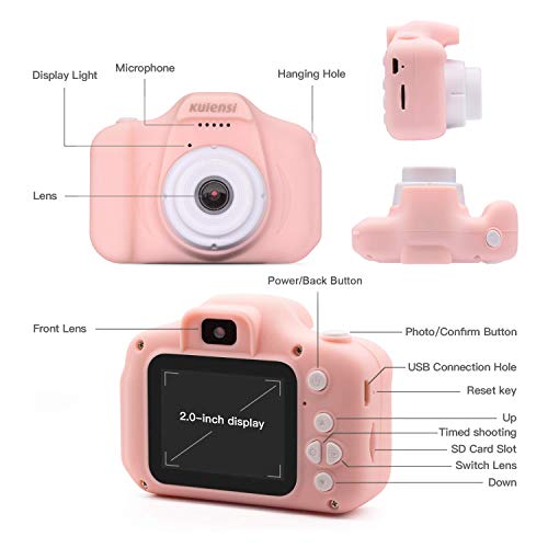 Kids Digital Camera Child Camcorder, Girls Birthday Toy Gifts for 4-13-Year-Old Children, Update Dual Cameras 20.0MP Toddler Video Recorder 1080P IPS 2" Screen with 32G TF Card, Cat Soft Silicone Case - Thumbnail 3