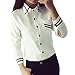 Women's Fashion Elegant Strip Blouses Turn Down Collar Shirt Tops Blouse (L) White