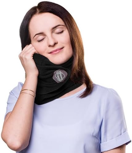 iSleep Travel Pillow - Head, Neck &amp; Chin Support - Adjustable for Airplanes, Cars, Trains, Buses - PLUS Earplugs with Aluminum Case &amp; Travel Bag - BLACK