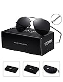 WELUK Military Sunglasses for Men Polarized Large Metal Frame - UV 400 Protection 63mm Black Lens