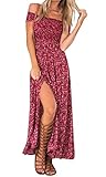 Women's Vintage Floral Print Off Shoulder Split Tube Long Party Maxi Dress