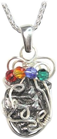 Meteorite Jewelry Necklace with Good Luck Crystal Gemstones - Emerald, Sapphire, Fire Opal, Ruby