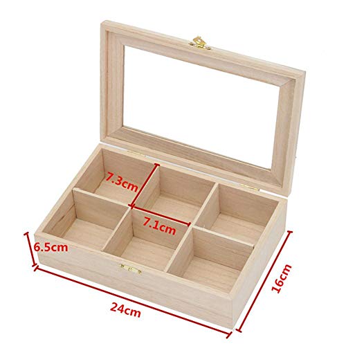 Labyrinen Natural Wooden Tea Caddies Box Tea Bag Organizer Jewelry Storage Box Sugar Packet Container with 6 Compartments