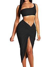 Beagimeg, falda larga con hombros descubiertos, sexy, para mujer, 2 piezas