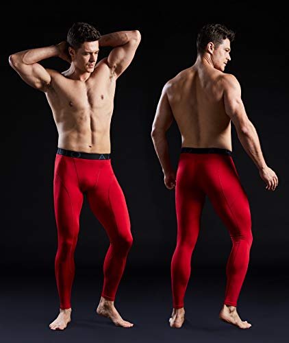 ATHLIO Men's Thermal Emboss PantsWintergear Compression Baselayer Sports Leggings, Active 3pack(lyp43) - Black/Charcoal/Red, Medium - Thumbnail 4