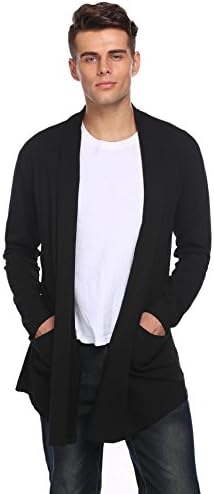 Vansop Men's Ruffle Shawl Collar Long Sleeves Draped Cardigan Sweater with Pockets S-XXL