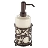 iDesign Vine Ceramic Liquid Soap and Lotion Dispenser Pump for Kitchen, Bathroom Countertop, Sink, or Vanity, Holds 13 oz, Vanilla Tan and Bronze
