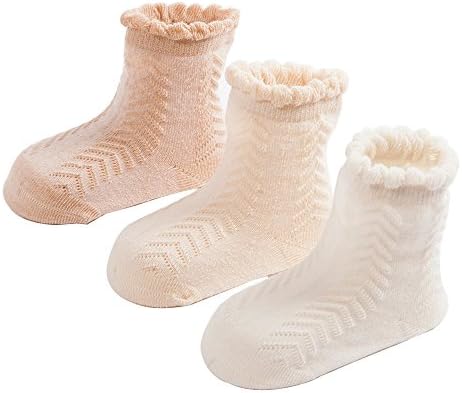 FQIAO Baby Socks Organic Colorful Cotton 3 Packs 6-12 Month Thin Pure Color Soft Cute Sock for Spring