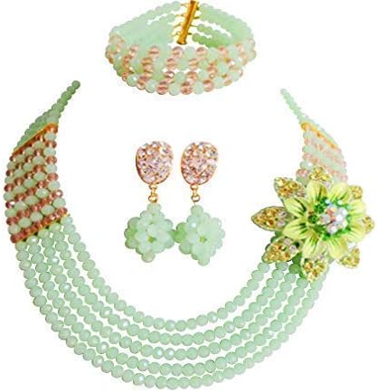 laanc African Nigerian Beads Popular 5 Rows Womens Crystal Bridal Wedding Jewellery Sets