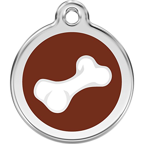 Red Dingo Personalized Diagonal Bone Pet ID Dog Tag (Small Brown)
