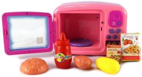 My Fun Microwave Children's Pretend Play Battery Operated Toy Microwave Set w/ Toy Food (Colors May Vary) by Toy Kitchen Appliances
