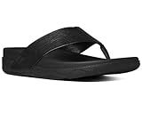 FitFlop Men's Surfer (Leather) Flip Flop, Black, 10 M US