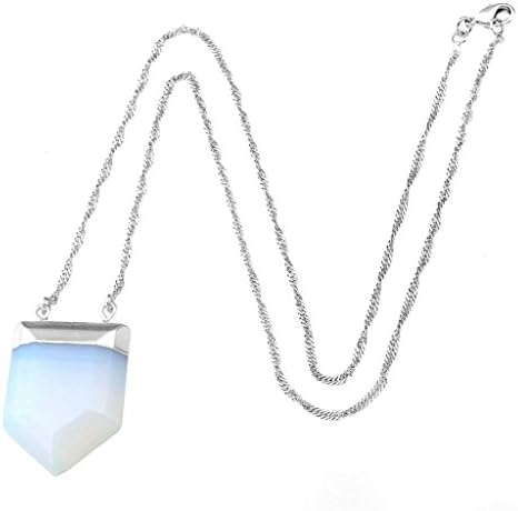 JOVIVI Silver Plated 4 Facted Sword Gemstone Crystal Chakra Pendant with Platinum Necklace (Opalite)