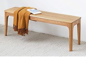 MU RONG Dining Bench, Wood Bench Solid Oak Wooden Bench Indoor Dining Room Table Home Bedroom Bed End Restaurant Modern Hallway Furniture (Natural Color, 39.4" W x 13.8" D x 17.7" H)