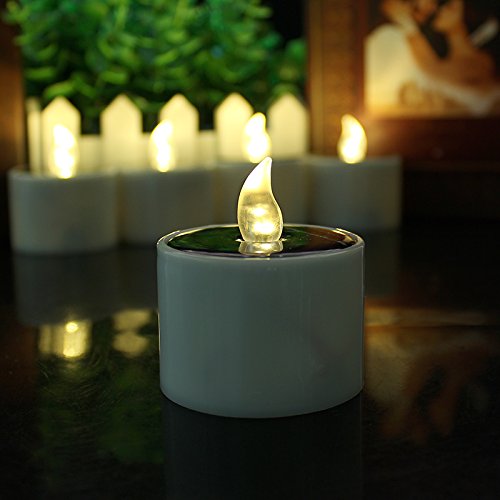 TBW 6 Pieces Warm White Flame Solar Power LED Light Candles - Electronic Solar LED Lamp Nightlight - Plastic Flameless Solar Energy Candle for Outdoor Camping Emergency