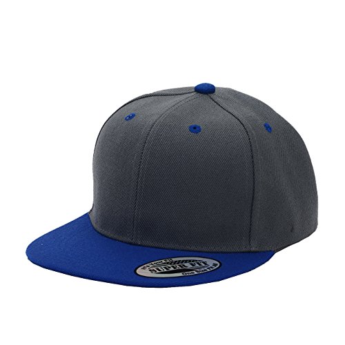 Blank Adjustable Flat Bill Plain Snapback Hats Caps (All Colors) (One Size, Dark Grey/Royal)