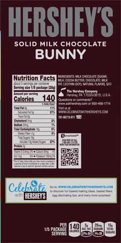 HERSHEY’S SOLID MILK CHOCOLATE BUNNY, EASTER CANDY GIFT BOX, 5 OZ