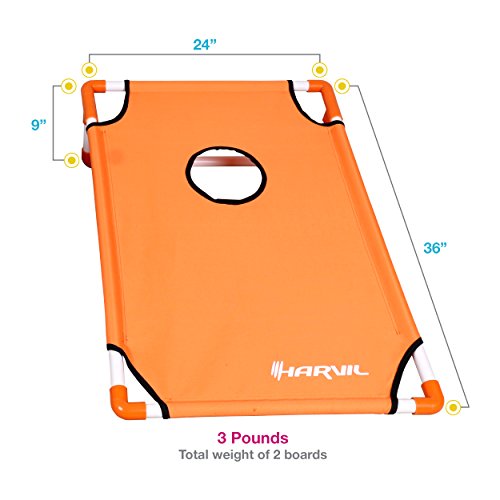 Harvil Portable Premium PVC Framed Cornhole Set with 8 Double-Lined Bean Bags and Carrying Case