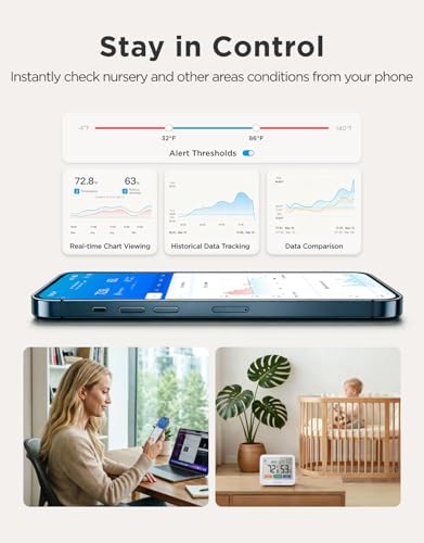 GoveeLife WiFi Thermometer Hygrometer 5-in-1, Large LCD 3-Pack with Gateway | Temperature and humidity monitor with weather station, remote sensor, indoor thermometer for home baby room greenhouse