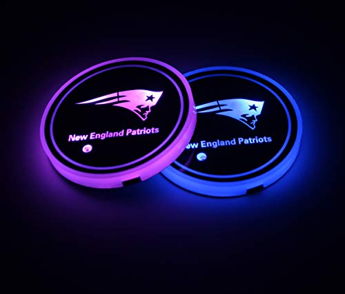 2pcs LED Car Cup Holder Lights for NFL-New England Patriots, 7 Colors Changing USB Charging Mat Luminescent Cup Pad, LED Interior Atmosphere Lamp,We are More Loyal Fans