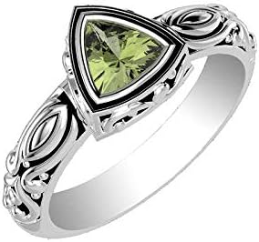 Natural Swiss Blue Topaz Emerald Moldavite Peridot Aquamarine Gemstone 6mm Trillion Sterling Silver Solitaire Rings