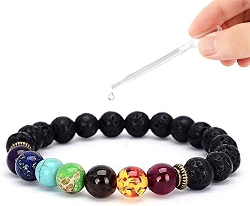 7 Chakra Lava Stone Diffuser Bracelet - meditation, grounding, healing, genuine stones, natural, essential oils, self confidence, holistic, aromatherapy (Elastic Bracelet with Dripper)
