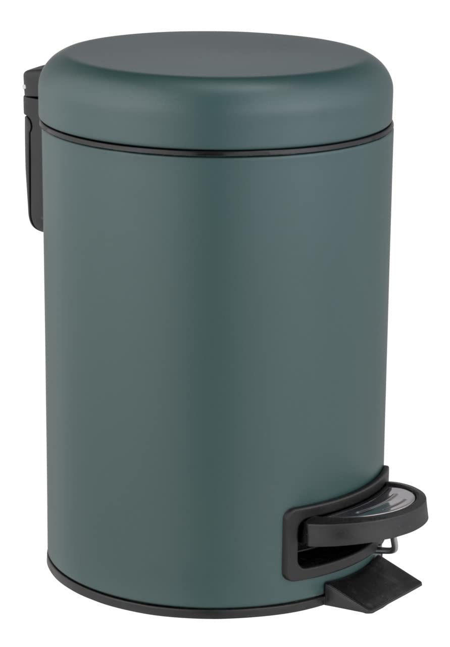 WENKO Leman pedal bin, 3 liters, with removable insert, painted steel, 17 x 25 x 22.5 cm, dark green