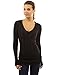 PattyBoutik Women V Neck Ribbed Tunic Knit Top (Black Small)