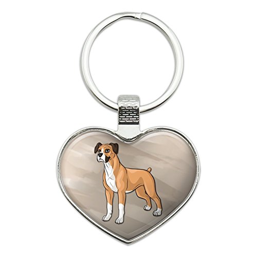 Boxer Pet Dog Heart Love Metal Keychain Key Chain Ring