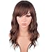 Medium Long Brown Wavy Synthetic Hair Wigs For Black Women Shoulder Length Curly Wigs Heat Resistant Wigs With Free Wig Cap 16 Inches.(Brown-2/30#)