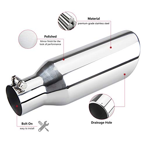 2.5 Inch Inlet Exhaust Tip,2.5" x 4" x 12" Polished Exhaust Tailpipe Tip for Truck With Bolt On Design - Thumbnail 4