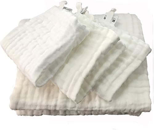 Baby Bath Towels Soft  Muslin Washcloths Natural Organic Cotton Infant Baby Wipes as Shower Set for Newborn Girls Boys (1Bath Towel 3 Washcloth) Kinmbra