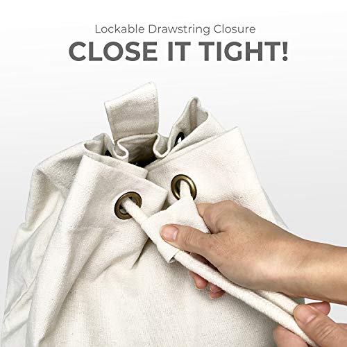 Laundry Bag Backpack Spacious 25"X22" Drawstring Cotton Canvas with Strong Durable Shoulder Straps Washing Storage Organizer College Students Dorm Room (Natural)